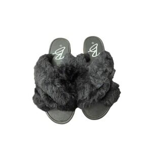 Blue Suede Shoes Womens Black Faux Fur Crisscross Slide Sandals Slippers Size 10